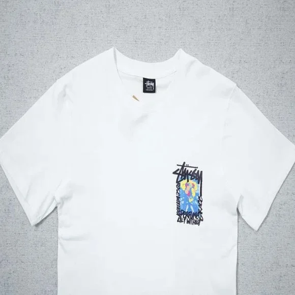 STUSSY Rear Logo Bouquet T-Shirt - White Short Sleeve - Picture 6 of 13